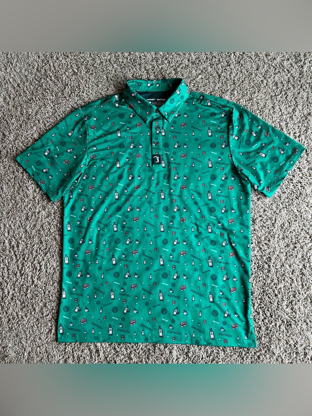 Jagermeister X Bogey Bros Golf Polo Mens Large Green Novelty Shot Glass Bottle